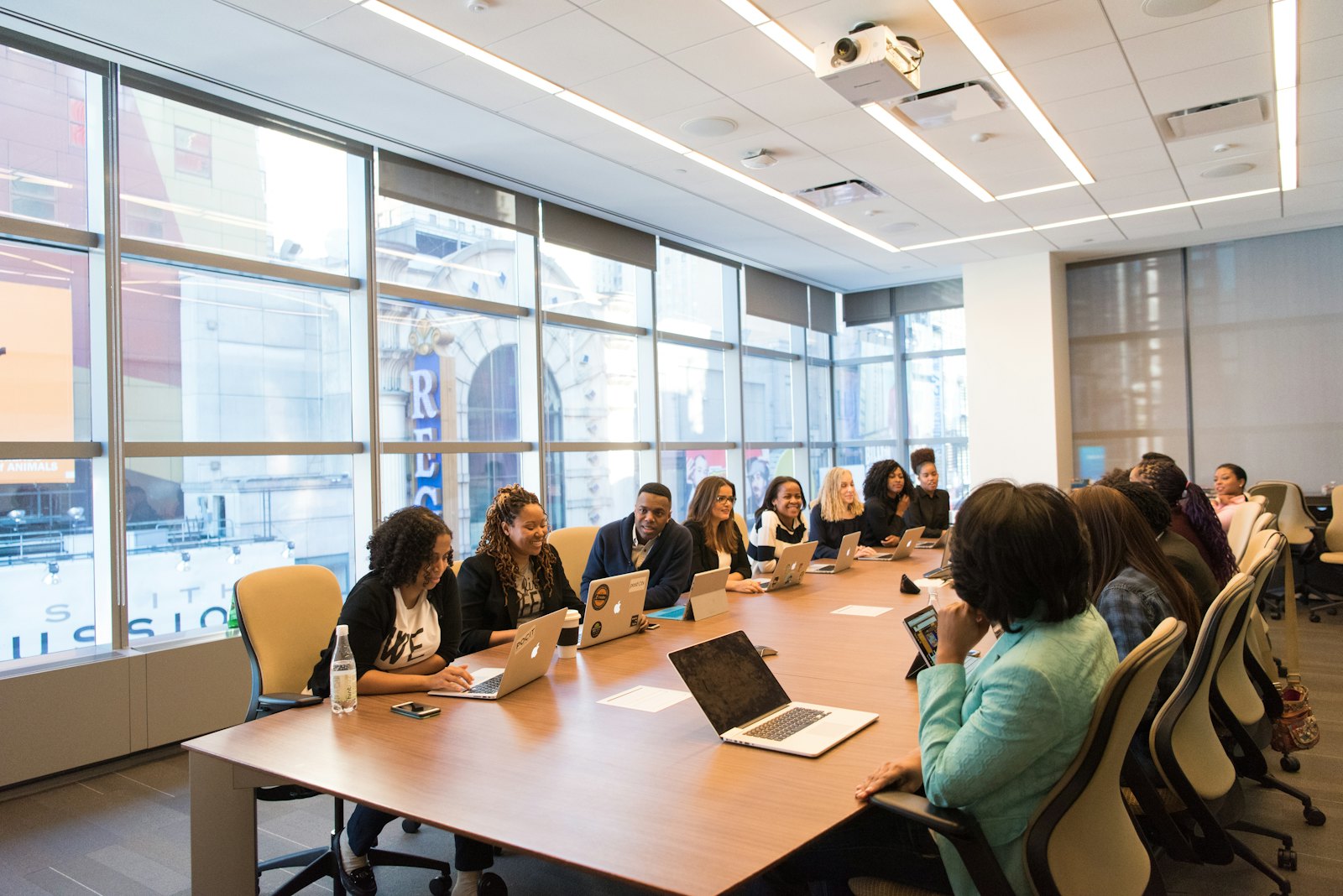 Professionals in a boardroom strategy session